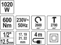 ELEKTRYCZNY KLUCZ UDAROWY 1/2'' 600NM