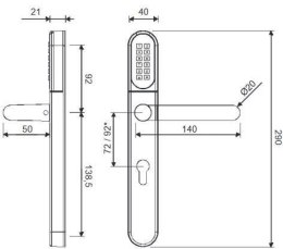 Klamka elektroniczna WFE L701 z klawiaturą 92mm INOX