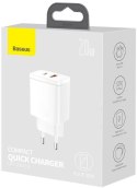 ŁADOWARKA SIECIOWA Baseus Compact Quick Charger CCXJ-B02 20W 1x USB-A 1x USB-C PD 3.0 QC 3.0 BIAŁA