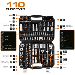 ZESTAW KLUCZY NASADOWYCH 1/4'' 1/2'' 110 CZĘŚCI