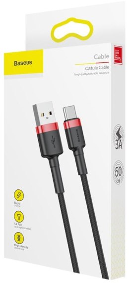 KABEL USB-A -> USB-C Baseus Cafule CATKLF-A91 50cm 3A QC 3.0 CZARNO-CZERWONY W OPLOCIE