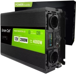 PRZETWORNICA NAPIĘCIA Green Cell PowerInverter LCD 12V -> 230V 2000W/4000W CZYSTA SINUSOIDA