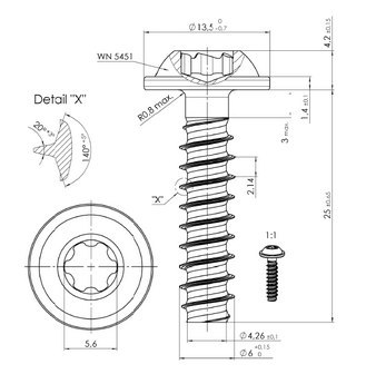 Wkręt do tworzywa TORX 6x25 A2 CORAB M959